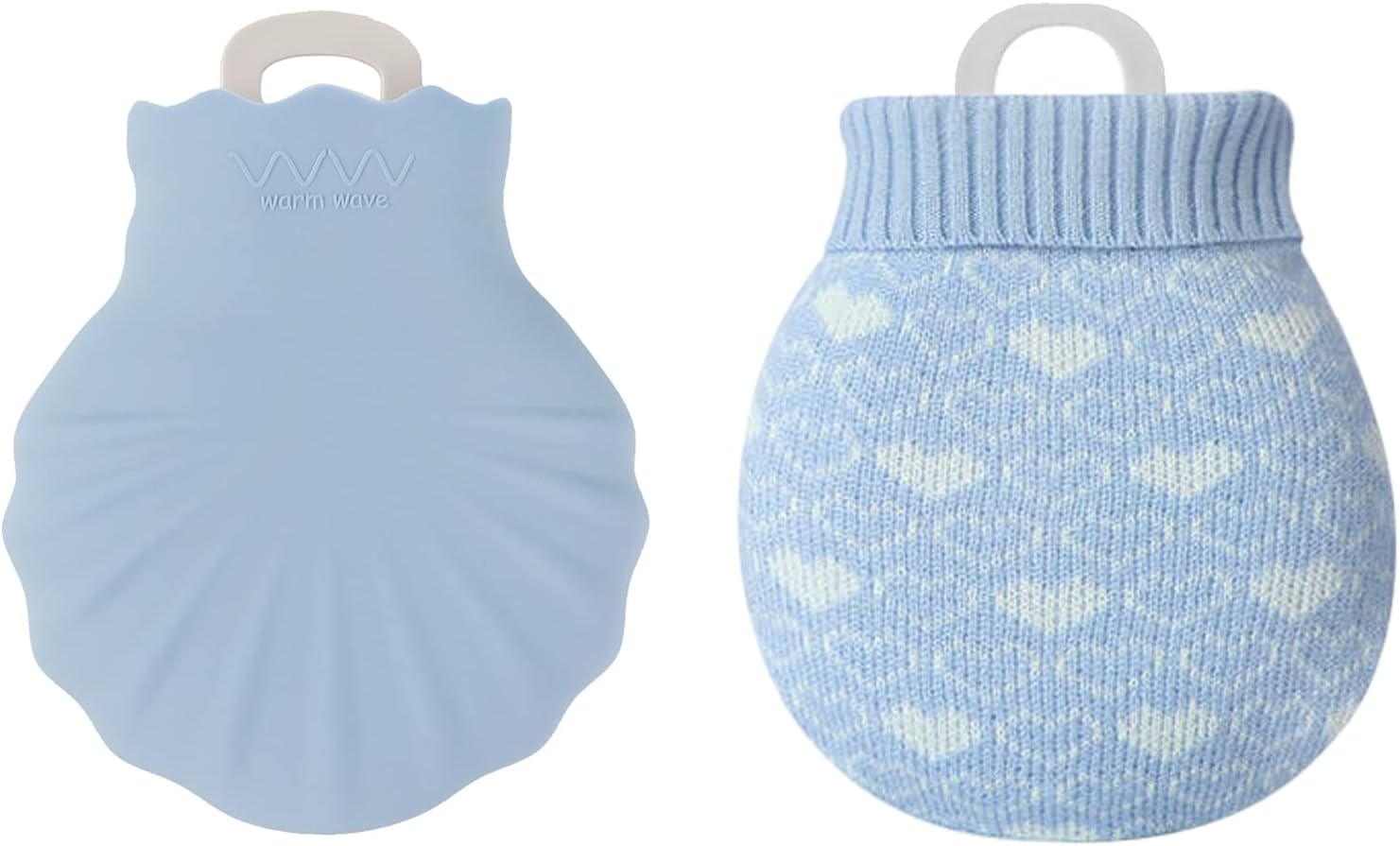 OhMill Mini Hand Warmer Explosion Proof Shell Hot Water Bag Microwavable Silicone Hot Water Bottle with Knitted Cover for Pain Relief Hot Cold Therapy (Blue)