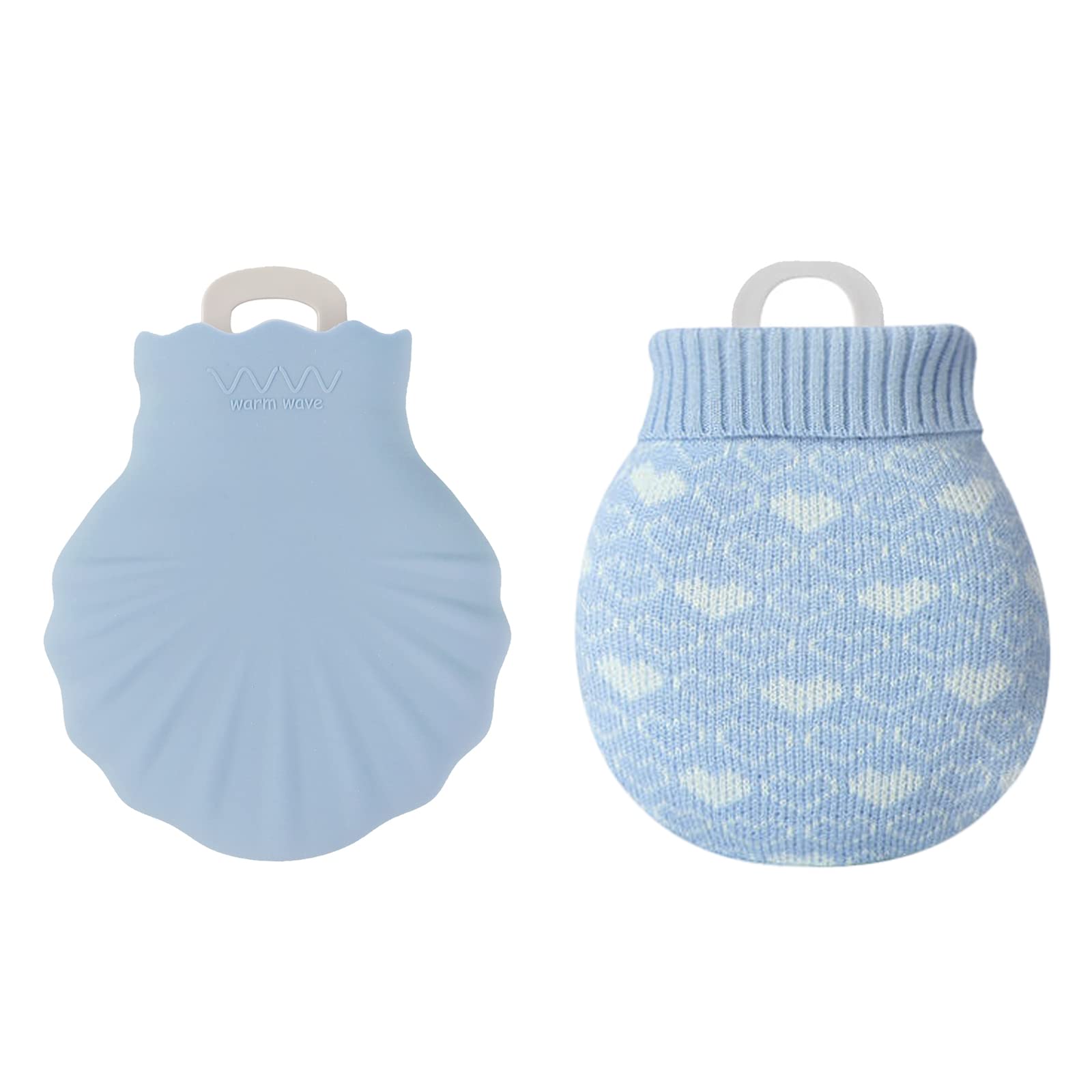 OhMill Mini Hand Warmer Explosion Proof Shell Hot Water Bag Microwavable Silicone Hot Water Bottle with Knitted Cover for Pain Relief Hot Cold Therapy (Blue)