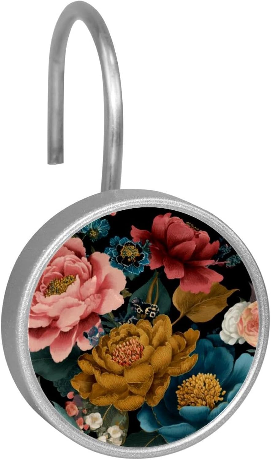 12PCS Bohemian Floral (1) Shower Curtain Hooks Rings for Bathroom, Decorative Shower Curtain Hooks Rods Curtains and Liner