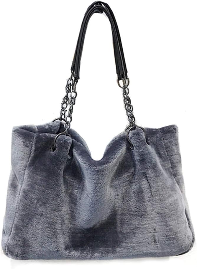 QTMY Faux Fur Tote Bag Purse Handbag for Women (Gray)