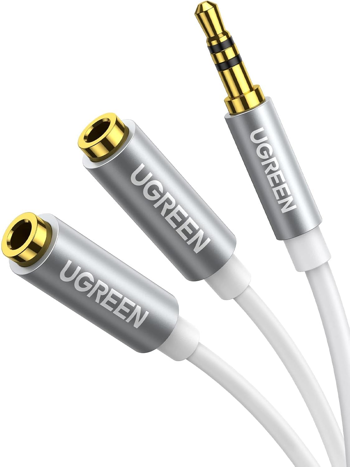 UGREEN Headphone Splitter 3.5mm Audio Stereo Y Splitter Extension Cable Male to Female Dual Headphone Jack Adapter for Earphone Headset Compatible with iPhone Samsung Tablet Laptop, White