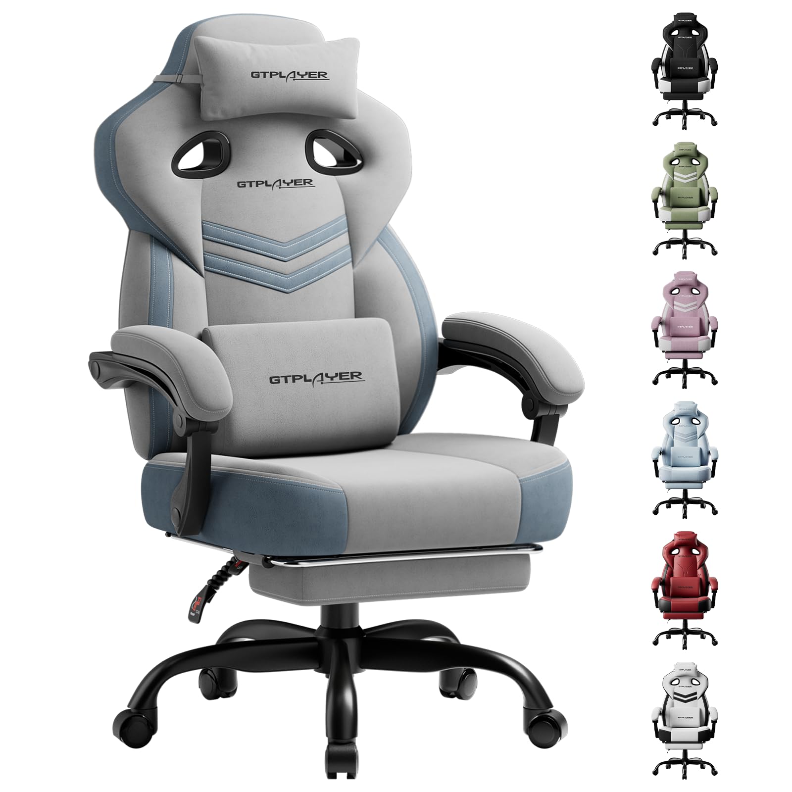 GTPLAYER Gaming Chair, Computer Chair with Footrest and Lumbar Support for Adults, 360°-Swivel Big & Tall Reclining Seat for Office or Gaming (Grey)