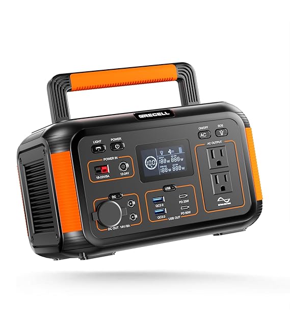 GRECELL 500W Portable Power Station 444Wh Solar Generator with 110V Pure Sine Wave AC Outlet/PD60W