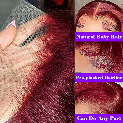 99J Burgundy Lace Front Wigs Human Hair Loose Deep Wave Wine Red Burgundy Loose Wave Human Hair Wigs 180% Density 13X4 Hd Transparent Full Frontal Human Hair Wigs For Black Women Bleached Knots With Baby Hair (20 Inch) #TOP2