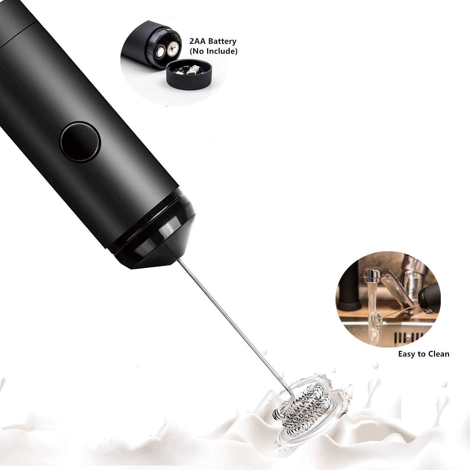 Milk Frother Handheld Mixer - High Powered Frother For Coffee With Improved Motor - Electric Whisk Drink Mixer For Cappuccino Frappe Matcha More Black