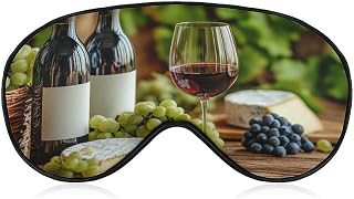 Sleep Eye Mask Red Wine Bottles Glass Green Grapes Sleep Mask for Women Men Adjustable Strap Blindfold Eye Cover for Travel Yoga Nap Shift Work
