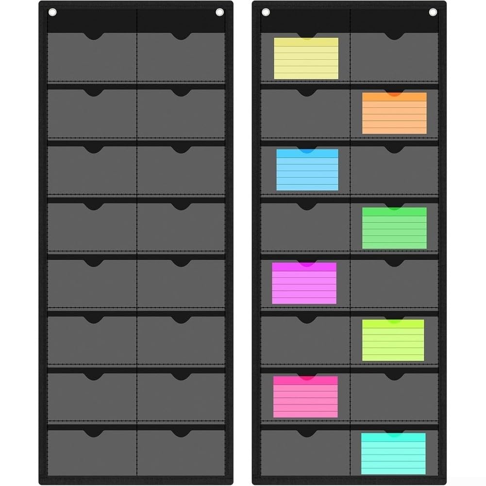 Winlaovate 16 Pocket Transparent PVC Hanging Organizer for Index Cards, Clear Wall Mounted Storage Bag with Photo Note Pockets for Office Classroom and Study Area Organisation