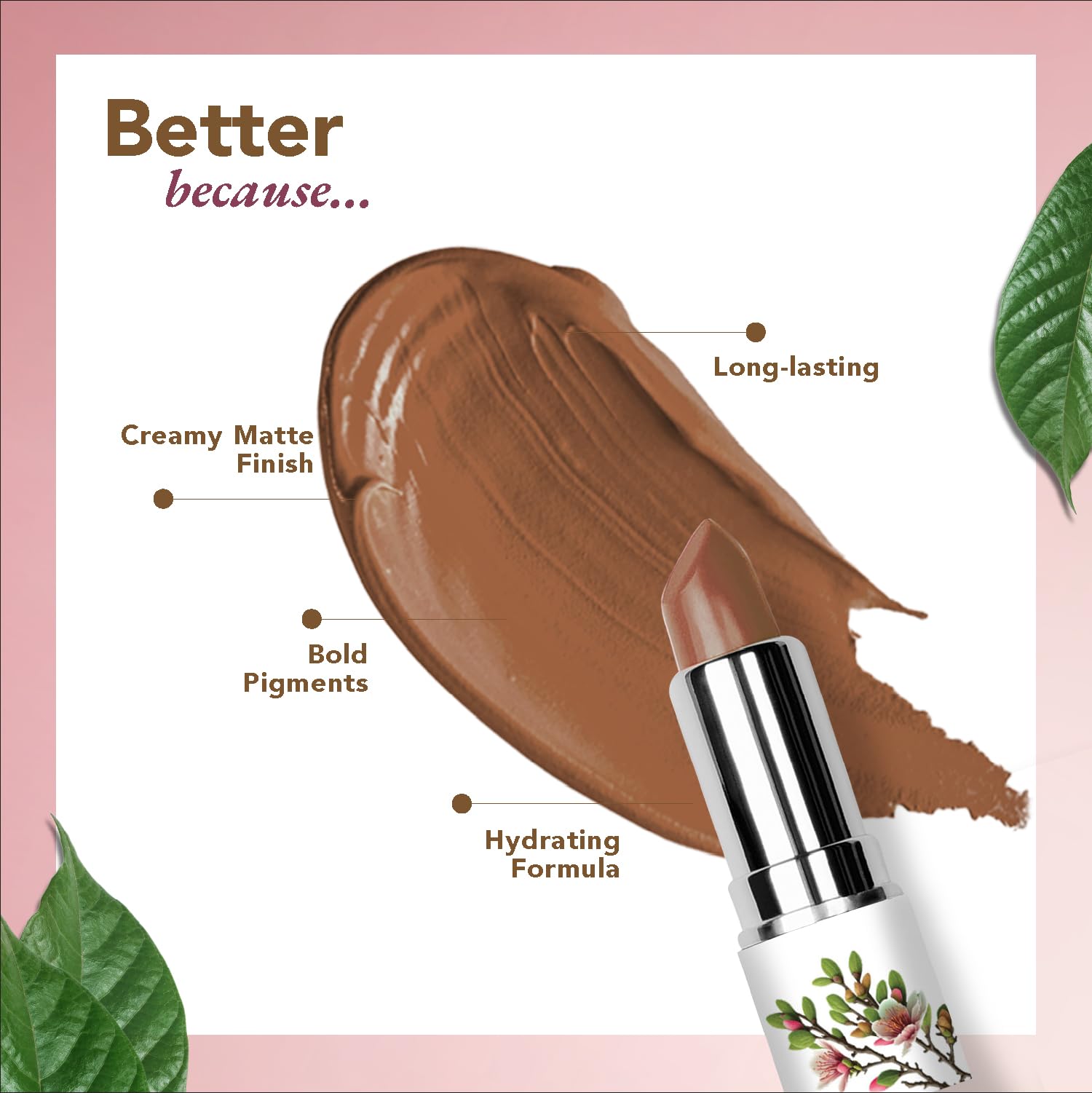 Organic Harvest Moisture Matte Lipstick - Brown Sugar | Langanhaltender brauner, cremiger matter Lippenstift | feuchtigkeitsspendende Formel | zertifiziertes Bio-Make-up | tierversuchsfrei & vegan, 4