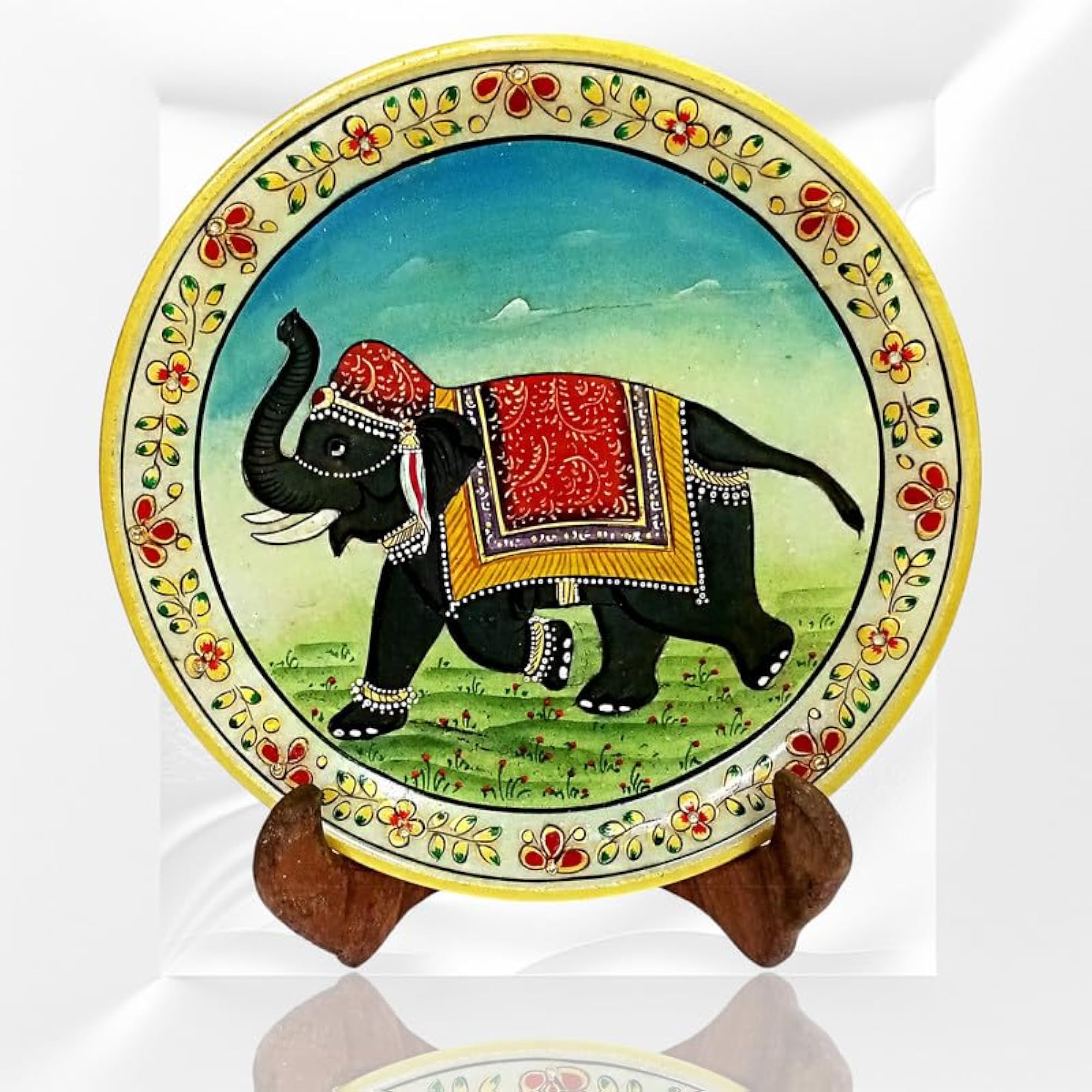 Marble Plate with Stand, Elephant Design, Decorative Showpiece