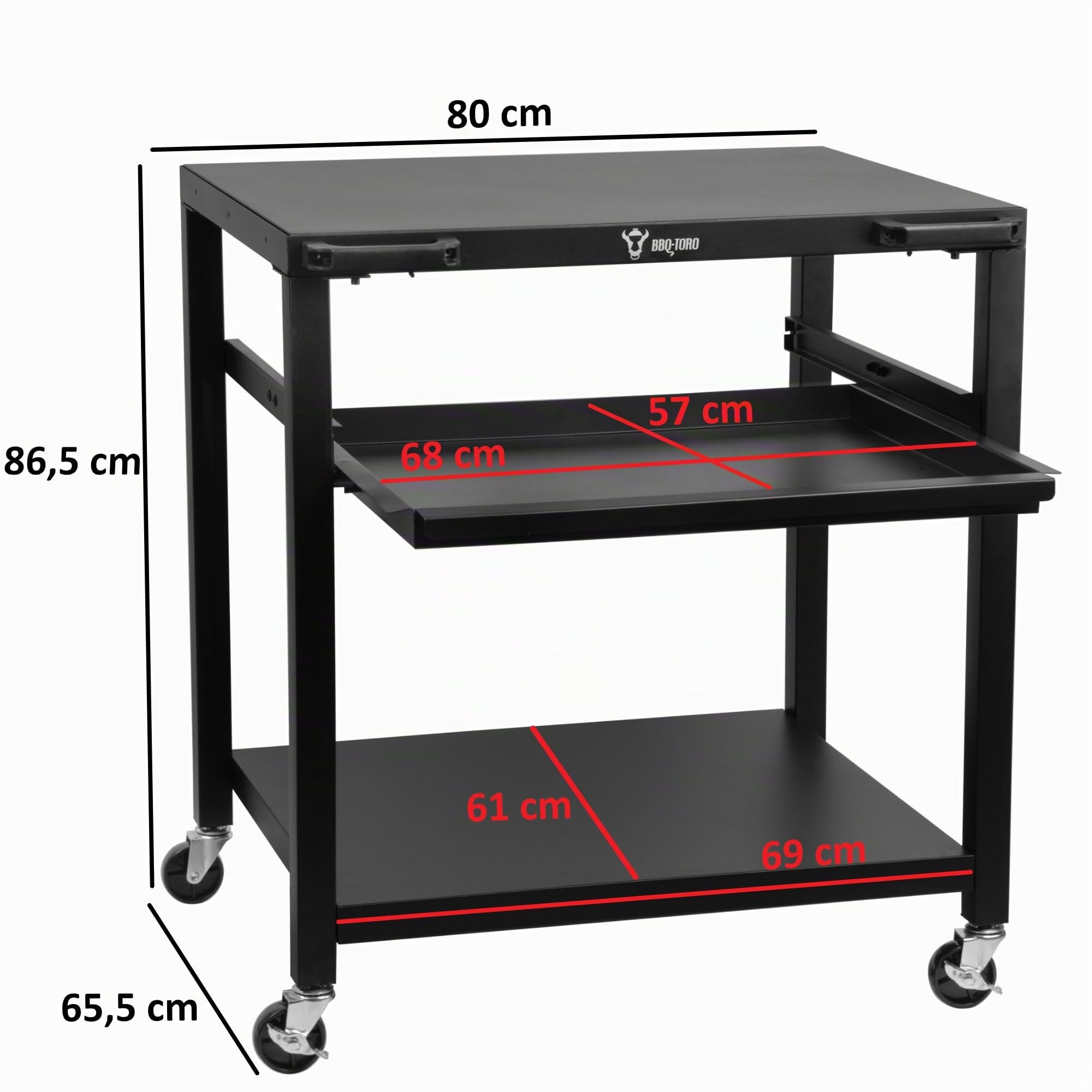 BBQ-Toro Carrello per Barbecue Nero 80 x 65,5 x 86,5 cm - Tavolo da Appoggio con Ampio Piano di Lavoro per Esterno