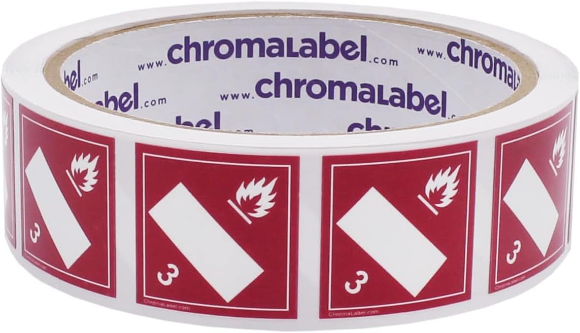 ChromaLabel 1 Inch Permanent Durable Square D.O.T. Hazard Labels, Class 3 Flammable, 250/Roll