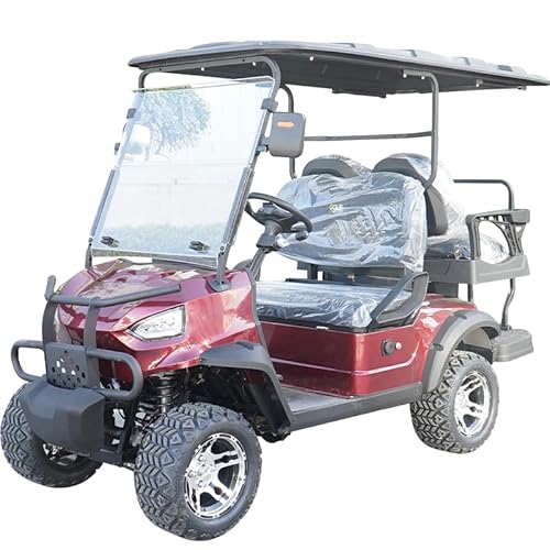 4 Passenger Electric Golf Cart with Battery, Intelligent Charging for 12 Hours Can Travel Up to 50 Miles, Spring Damping, Equipped with Reversing Image, Delivery, US Inventory (red)