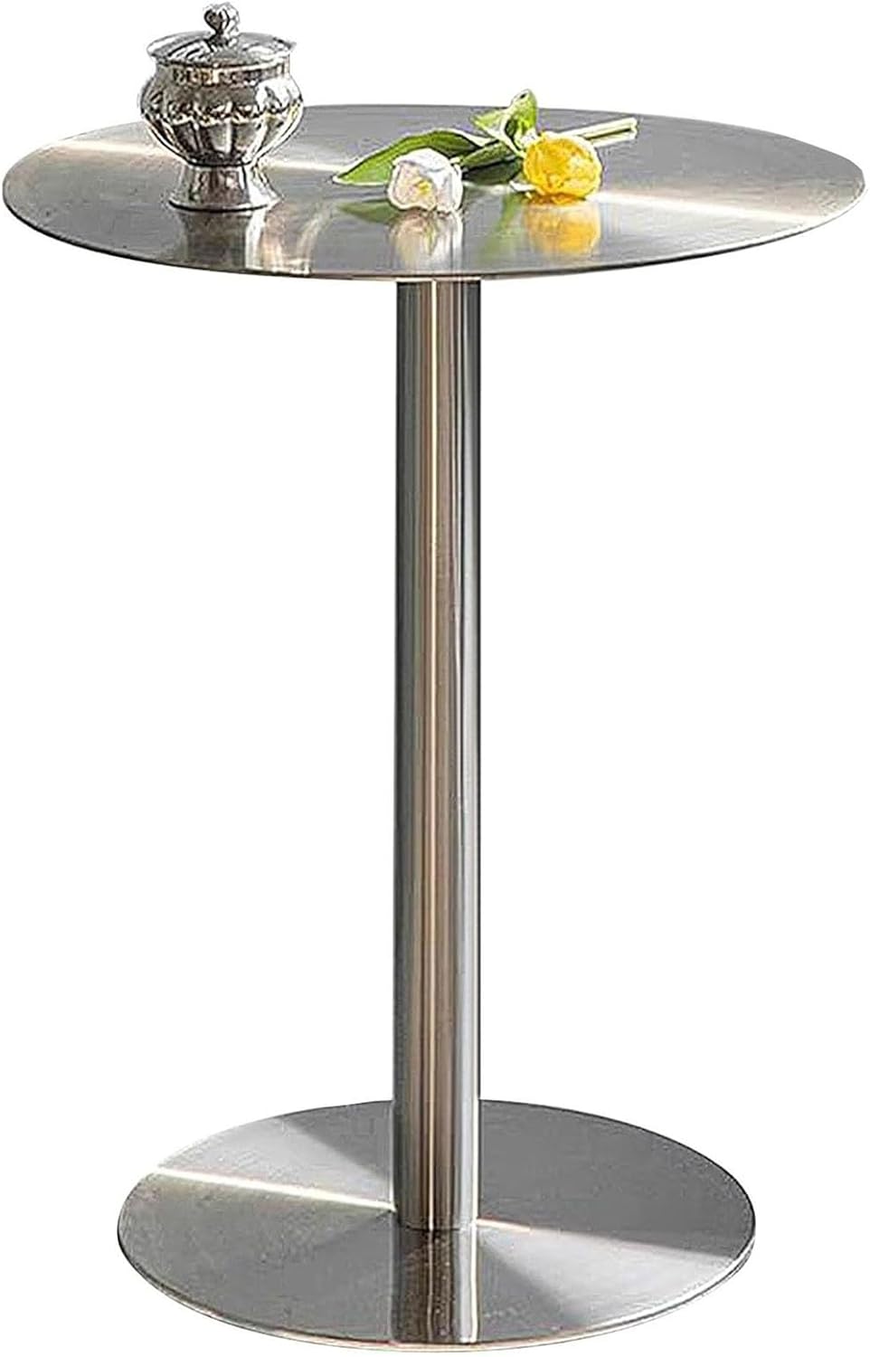 Outdoor Patio Side Bar Table - Gold Silver Stainless Steel Cocktail Bistro Pub Table | Coffee Drink Table Round Breakfast Dining Table End Tables for Home Indoor(B,40x40x75cm)