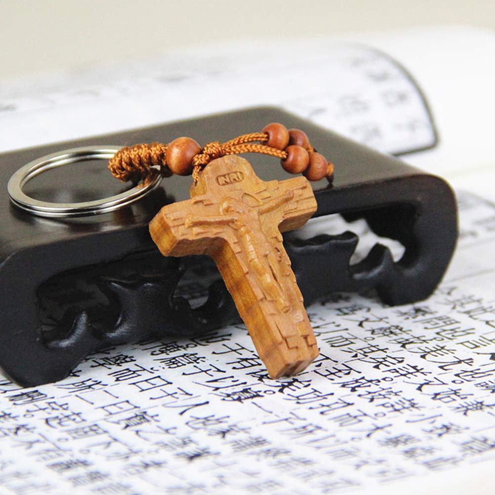 SHERCHPRY 20 Llaveros De Cruz Cristiana, Llaveros Cristianos, Llaveros De Madera De Durazno Tallada, Llavero De Cruz De Madera, Decoración De Jesús Llavero