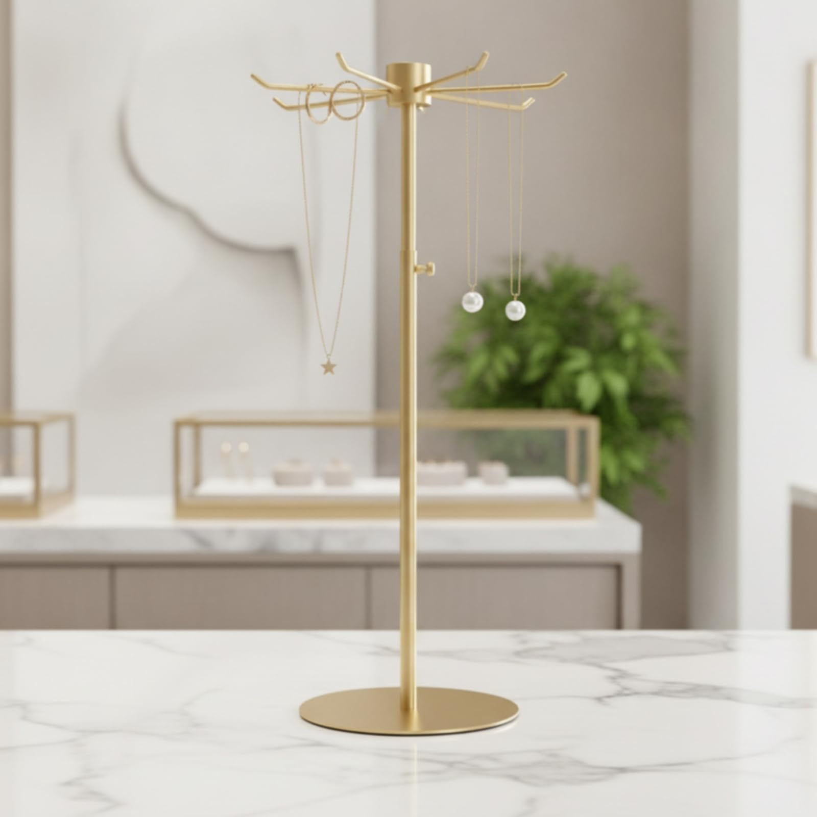 Albero Portagioie Multifunzione, Stile Finitura Titanio Spazzolato, 1 Livello Regolabile In Altezza