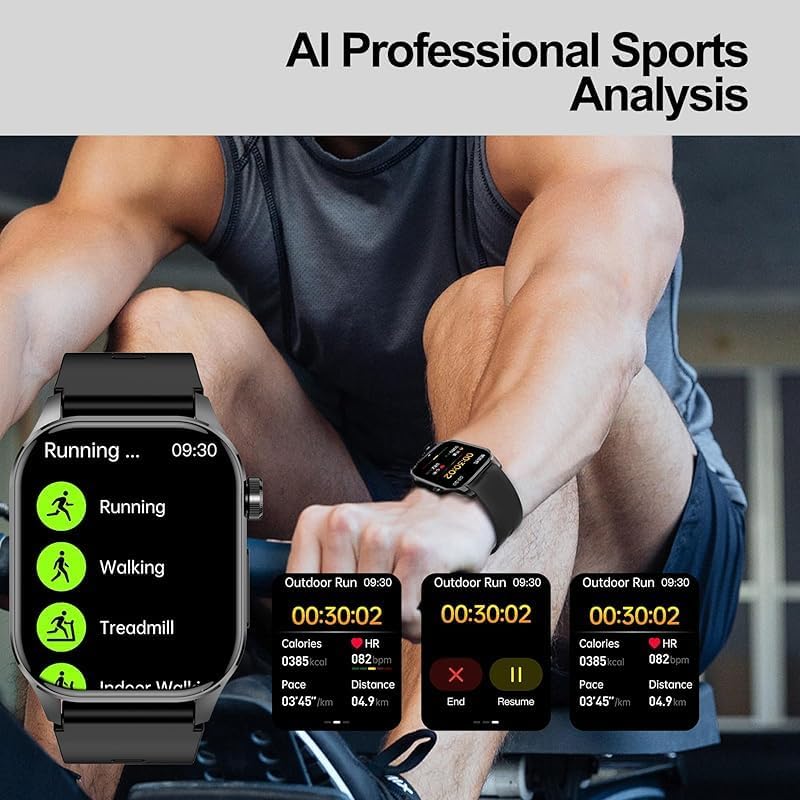Smart watch displaying AI professional sports analysis for running, walking, and treadmill activities