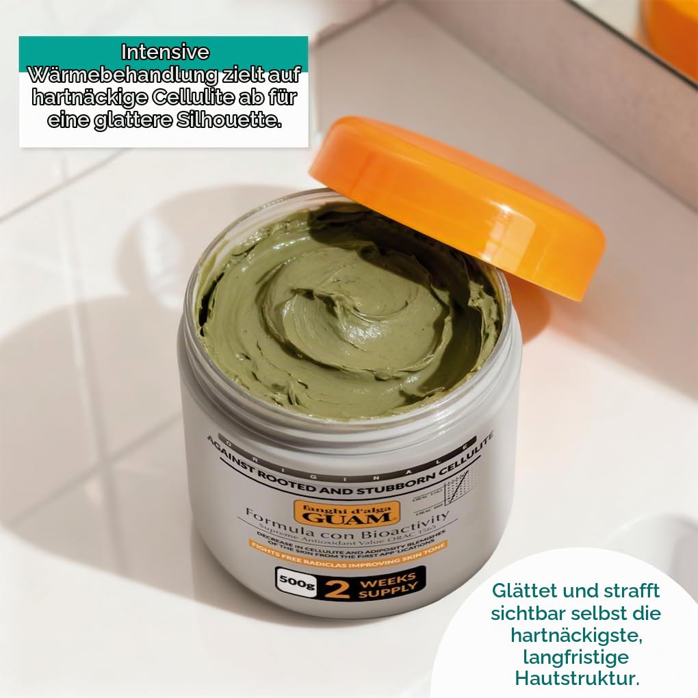 Guam, Algenfango für Hartnäckige Cellulite, gegen Cellulite und freie Radikale, Aktive Wärmewirkung auf der Haut, Made in Italy, 500 g Packung