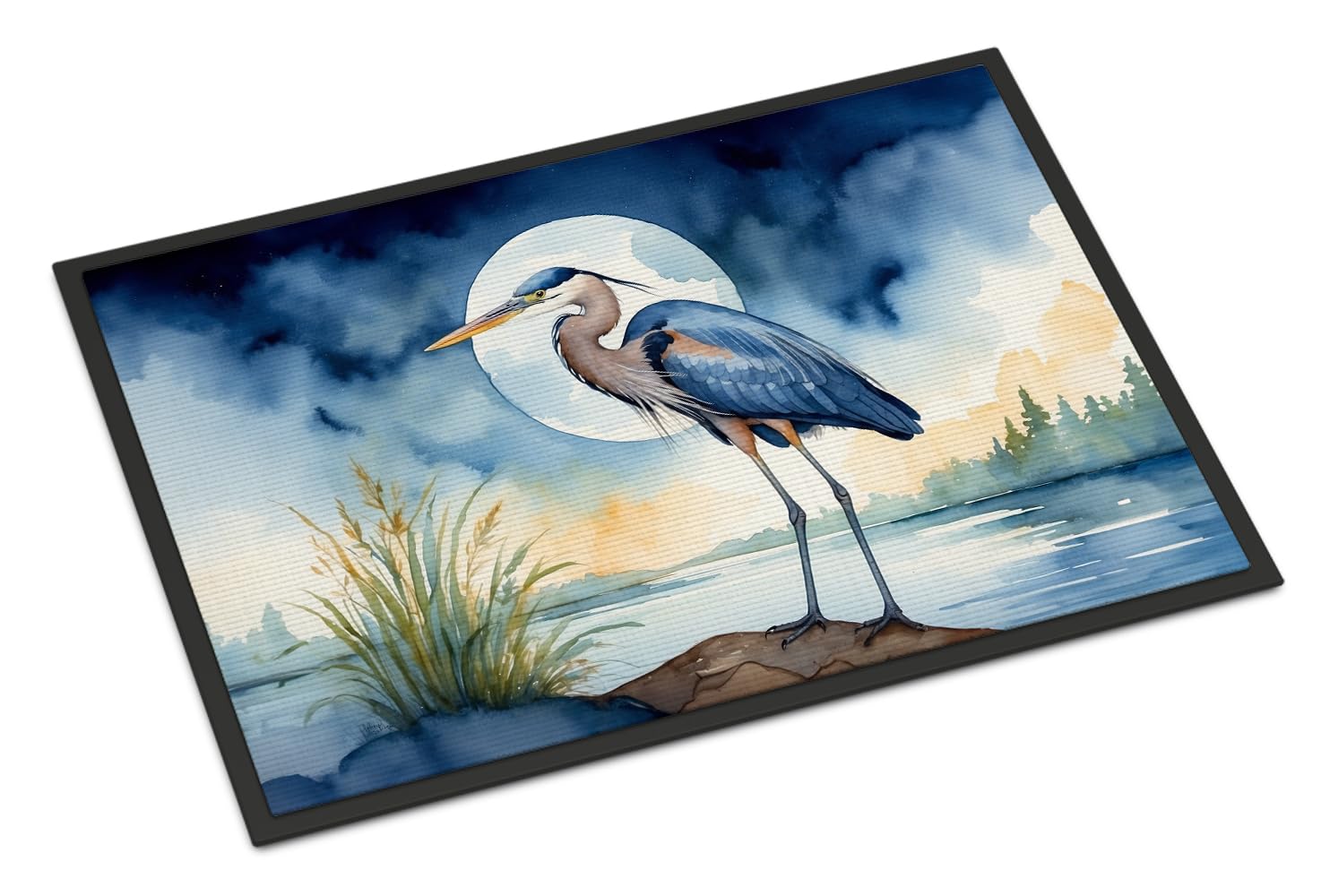 Caroline's Treasures Blue Heron Under The Moonlight Doormat Front Door Mat Indoor Outdoor Rugs for Entryway, Non Slip Washable Low Pile, 24H X 36W