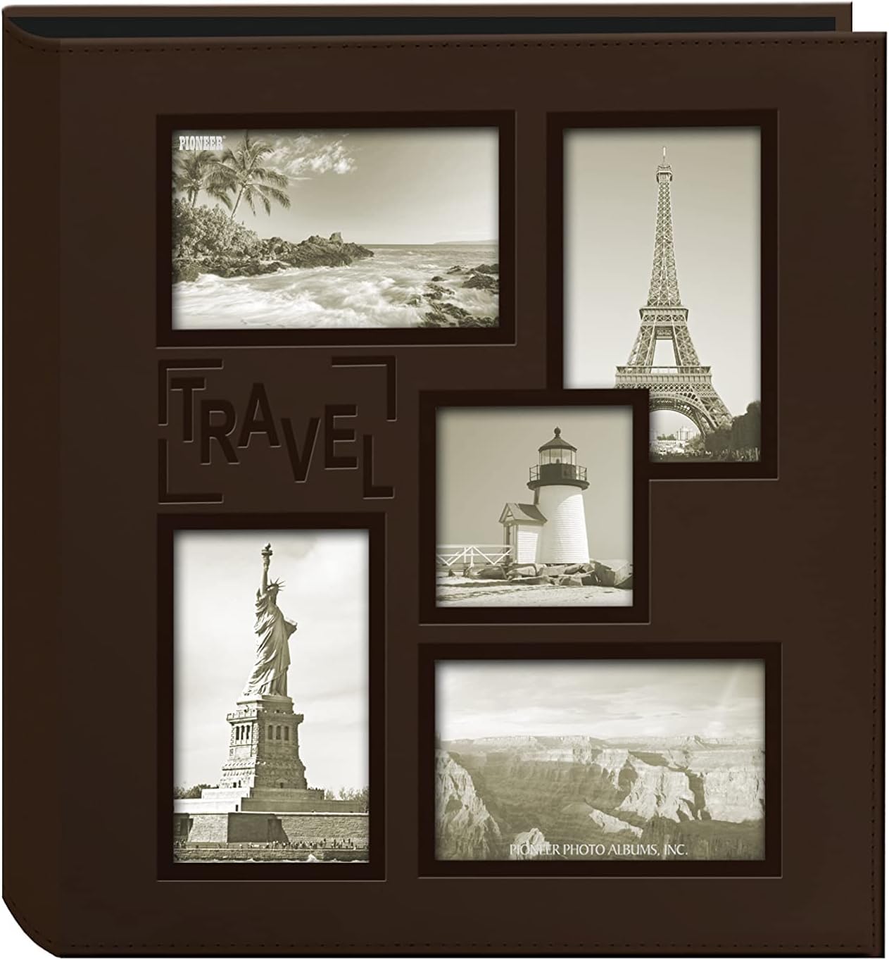 Collage Frame Embossed Travel Album, Brown