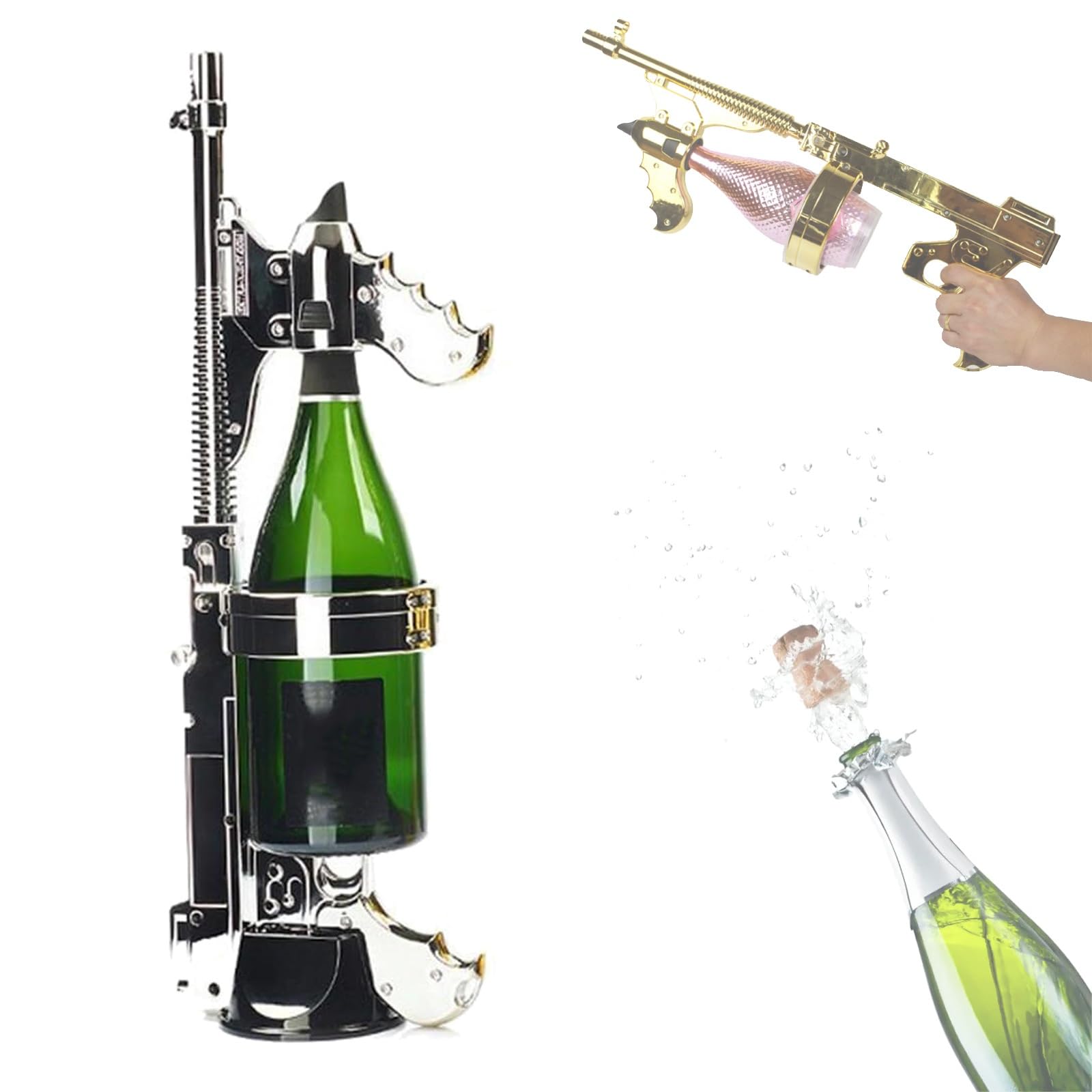KJZQXYX Champagne Spray Gun Shooter,Christmas Bar Atmosphere Props, Adjustable Length for 750ml-1.5L Bottles,for Parties, Weddings, Bar Atmosphere (Silver)