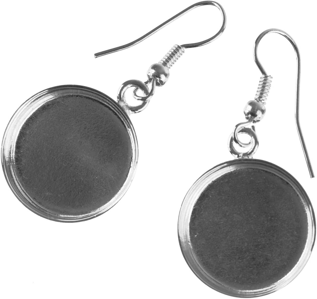 Pair of Silver Plated Dangle Earring Bezel, Circle, 0.69-Inch