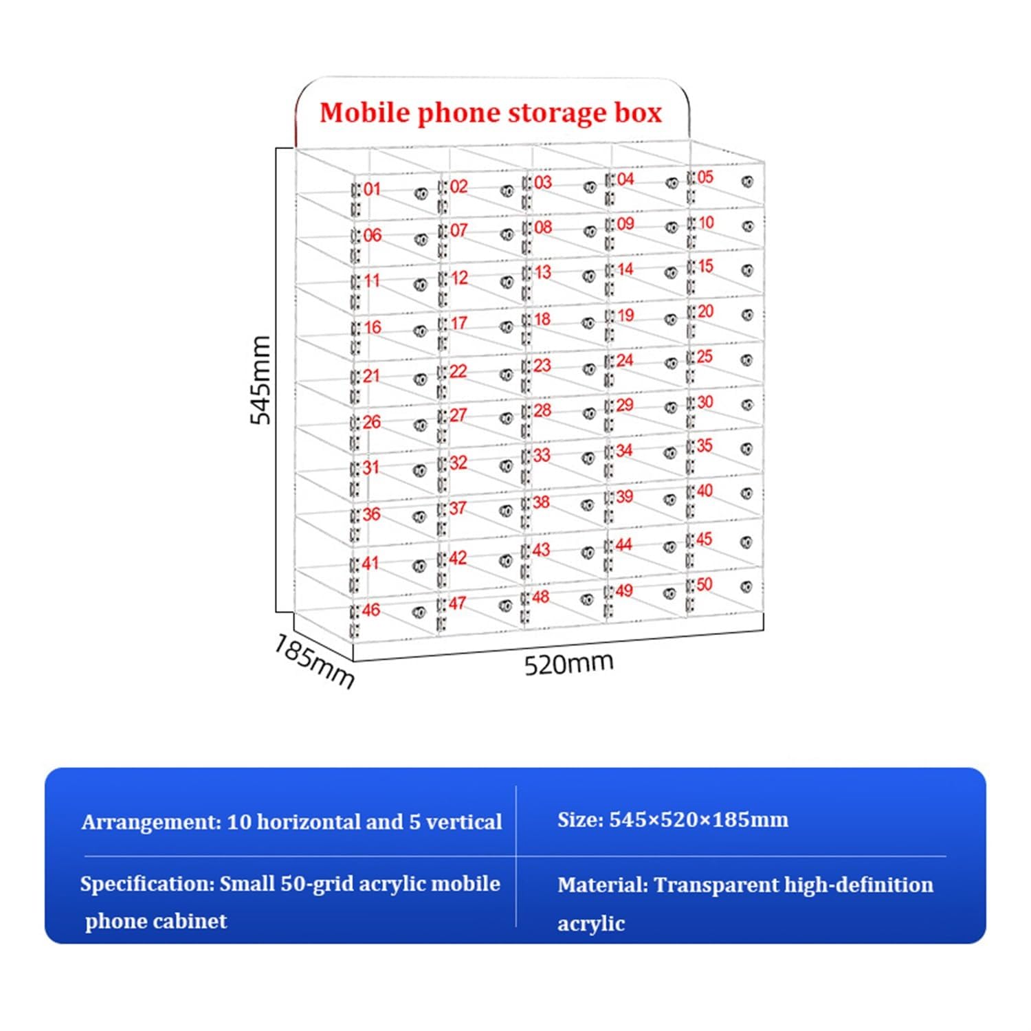 SDdPulse Armadietto per telefono in acrilico trasparente con serrature e chiavi, montaggio a parete, 60 scomparti, contenitore per cellulare, per classe, ufficio, scuola, per riporre in modo sicuro