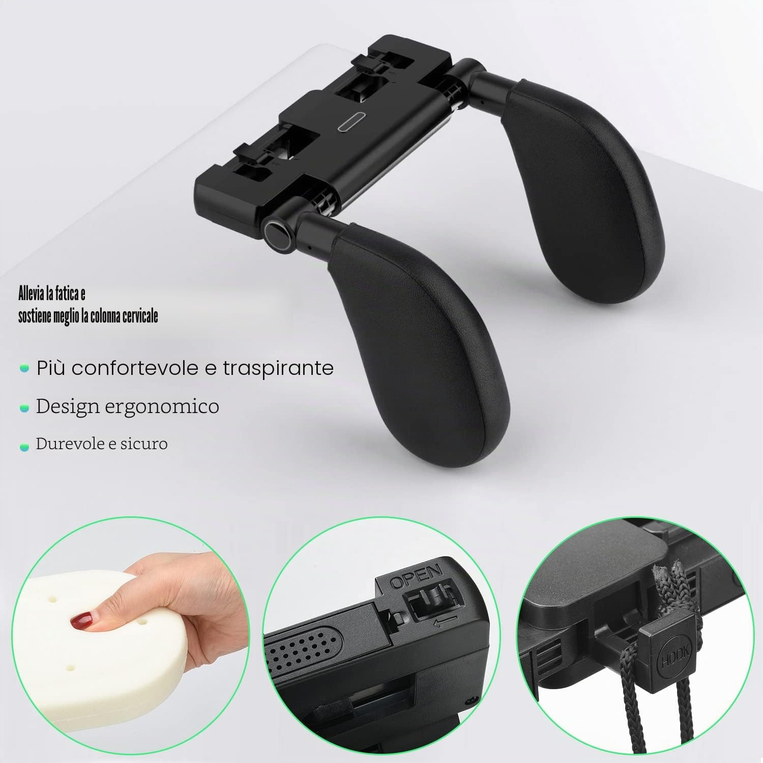 Poggiatesta per Auto per Bambini, Cuscino per Poggiatesta per Auto, Cuscino per Seggiolino Auto, Supporto per Collo Staccabile Retrattile Cuscino