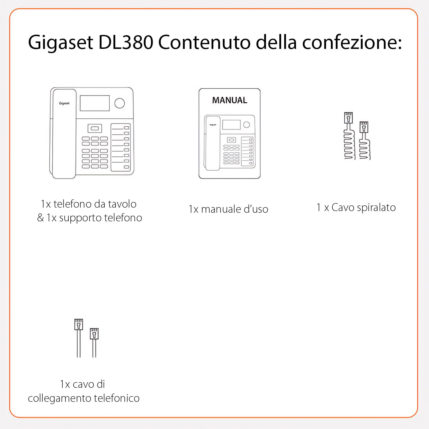 Gigaset DL380 - Un Telefono Facile da Usare con Tasti Grandi - 4 tasti di selezione diretta programmabili (A - D) - Rubrica, Nero [Versione Italiana]