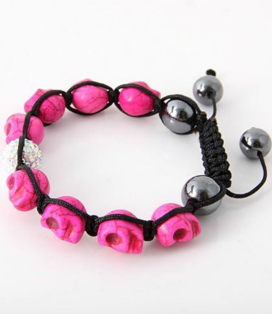 Hot Pink Skull Stone Beautifull Cubic Zirconia Ball Shamballa Adjustable Bracelet 12mm
