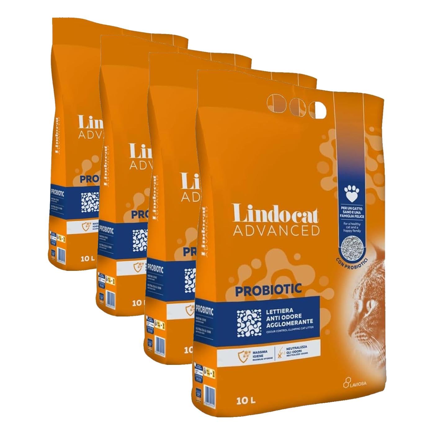 Lindocat Advanced Probiotic Kötü Bakterileri Önleyici Topaklanan Kedi Kumu 10L (4 paketi)