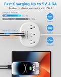 Adaptateur de prise de voyage Europe/Royaume-Uni/États-Unis USB C, 3 AC Sorties 4 USB Ports (4.8A/24W) Barre de puissance universelle pour les voyages EU Espagne UK Irlande US Canada, 3Ft