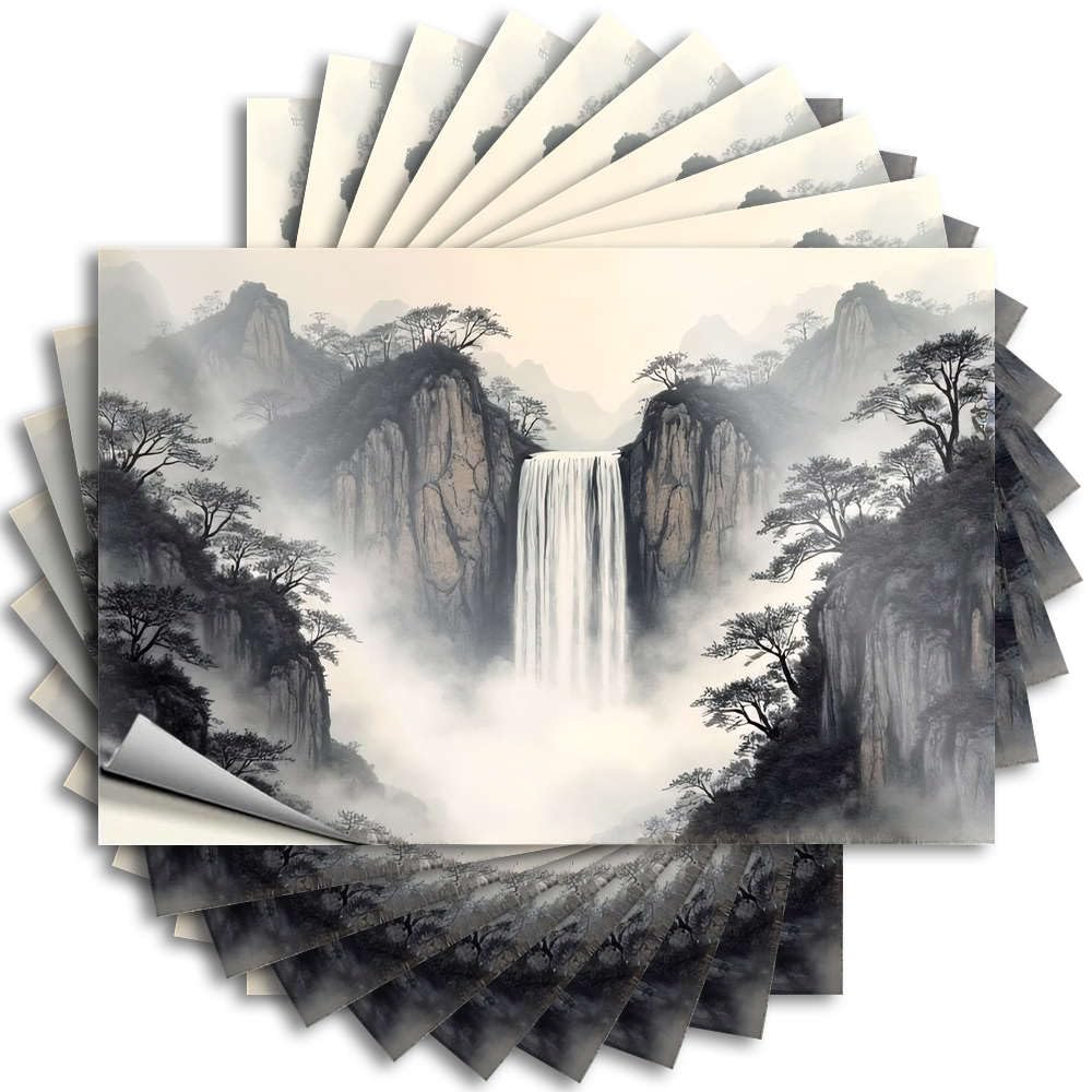 Personalized, Lettering Sticker Wall Misty Waterfall Cascades Between Rugged Cliffs | Sports Cool Wall Decor(6X9CM)