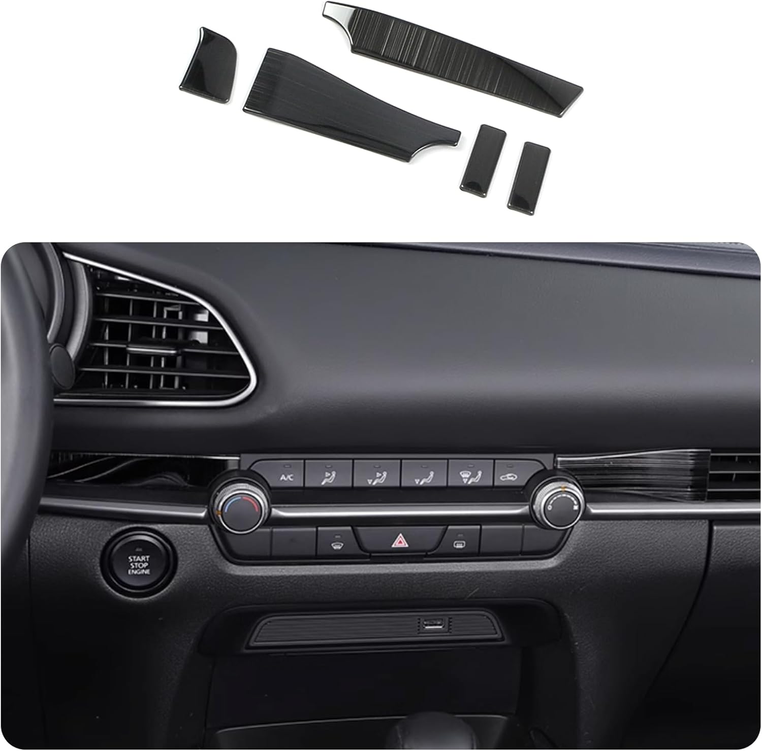 Car Accessories Fit for Mazda CX-30 CX30 2020 2021 2022 2023 2024 2025 2026 Interior Front Center Console Air Vents Outlet Cover Trim Frame (Carbon Fiber Style) 5PCS Stainless Steel