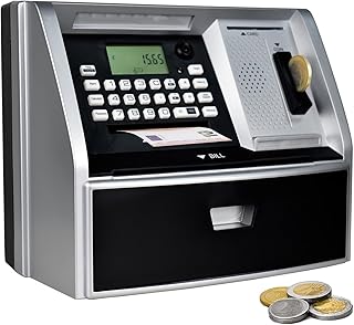 Spardose für Kinder mit Euro-Münzerkennung, LCD-Anzeige & Wunschzielverfolgung, Black/Silver