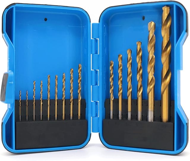 HooSeen HSS Drill Bits Set,15 Piece Titanium Coated Metal Drill Bits, HSS Titanium Steel Bits for Metal, Woods, Plastics, Aluminum, Copper, Steel, Complete in a Storage Case,1.5mm - 10mm