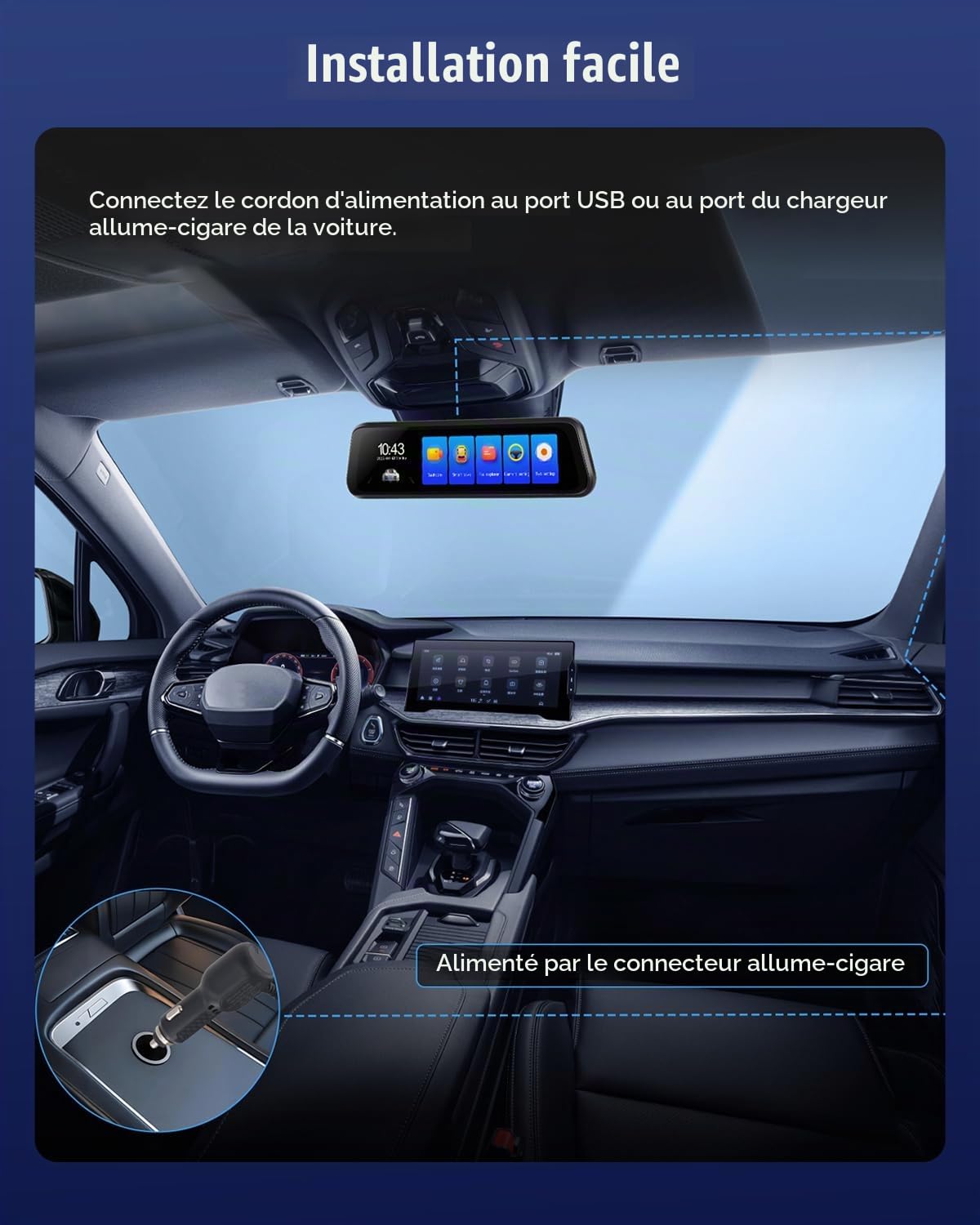 9,7'' Écran Tactile 4K Dashcam Retroviseur Voiture, 2 Dash Cam Avant et Arrière, Camera Embarquée Voiture Enregistrement Boucle avec GPS/WiFi/Capteur de Gravité/Rétroviseur avec Fonction de Streaming