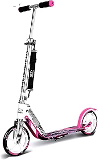 LIYANJJ Sports Scooters Adjustable Height Pro City Street Scooter Quick-Release Folding System w/Rear Brakes, Inflatable Wheels, Steel Frame, Wide Standing Board Unisex