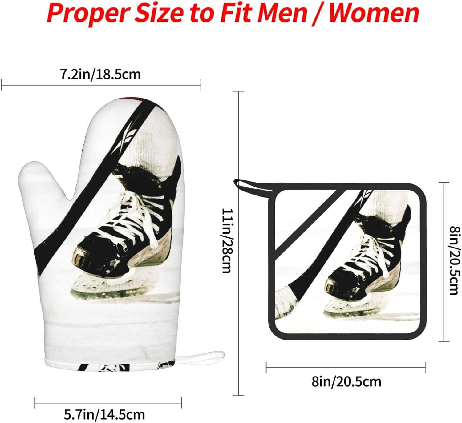 Ice Hockey Pattern Oven Mitts and Pot Holders Set of 4 Heat Resistant Kitchen Gloves with Silicone Palm Hot Pads for Baking Cooking Grilling BBQ