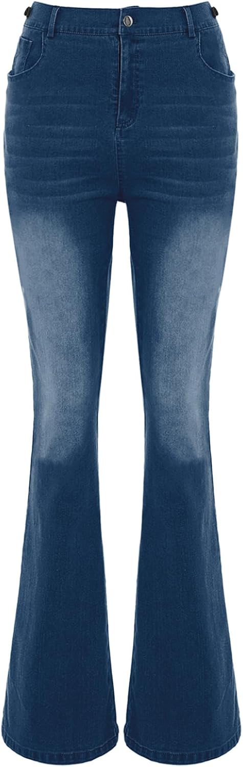 Trendy Bell-Bottom Maternity Jeans Mid Waist Adjustable Side Waist Denim Pants for Expectant Mothers