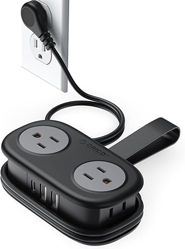 Miniatura 11 de ORICO Regleta de alimentación de viaje púrpura de 4 pies con 4 salidas de CA, 2 puertos USB-A y 1 puerto USB-C, cable de extensión de enchufe plano