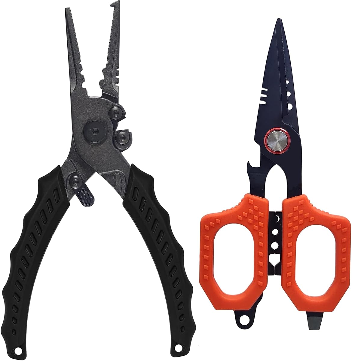 Eupheng Multi Function Fishing Pliers & Scissors Set 4.7" Titanium Coated,Saltwater Resistant Hook Remover with Safety Lock Split Ring Pliers & Fishing Shears for Braided Mono Fluorocarbon