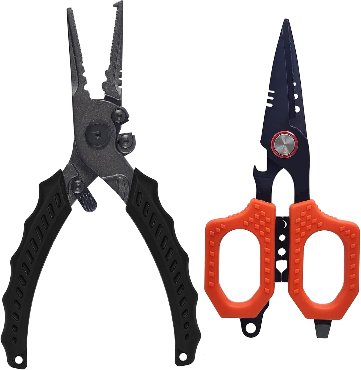 Eupheng Multi Function Fishing Pliers & Scissors Set 4.7" Titanium Coated,Saltwater Resistant Hook Remover with Safety Lock Split Ring Pliers & Fishing Shears for Braided Mono Fluorocarbon