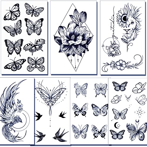 Tazimi Semi Permanent Temporary Tattoos For Women Girls - Large Long Lasting Temporary Butterfly Flower Lion Swallow Tattoos,Lasts 1-2 Weeks Waterproof Realistic Fake Tattoos #TOP1