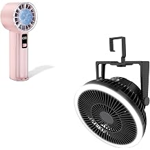 MORECORE 10000mAh Camping Fan with Light & Portable High Speed Handheld Fan with Ice Cooler Pink