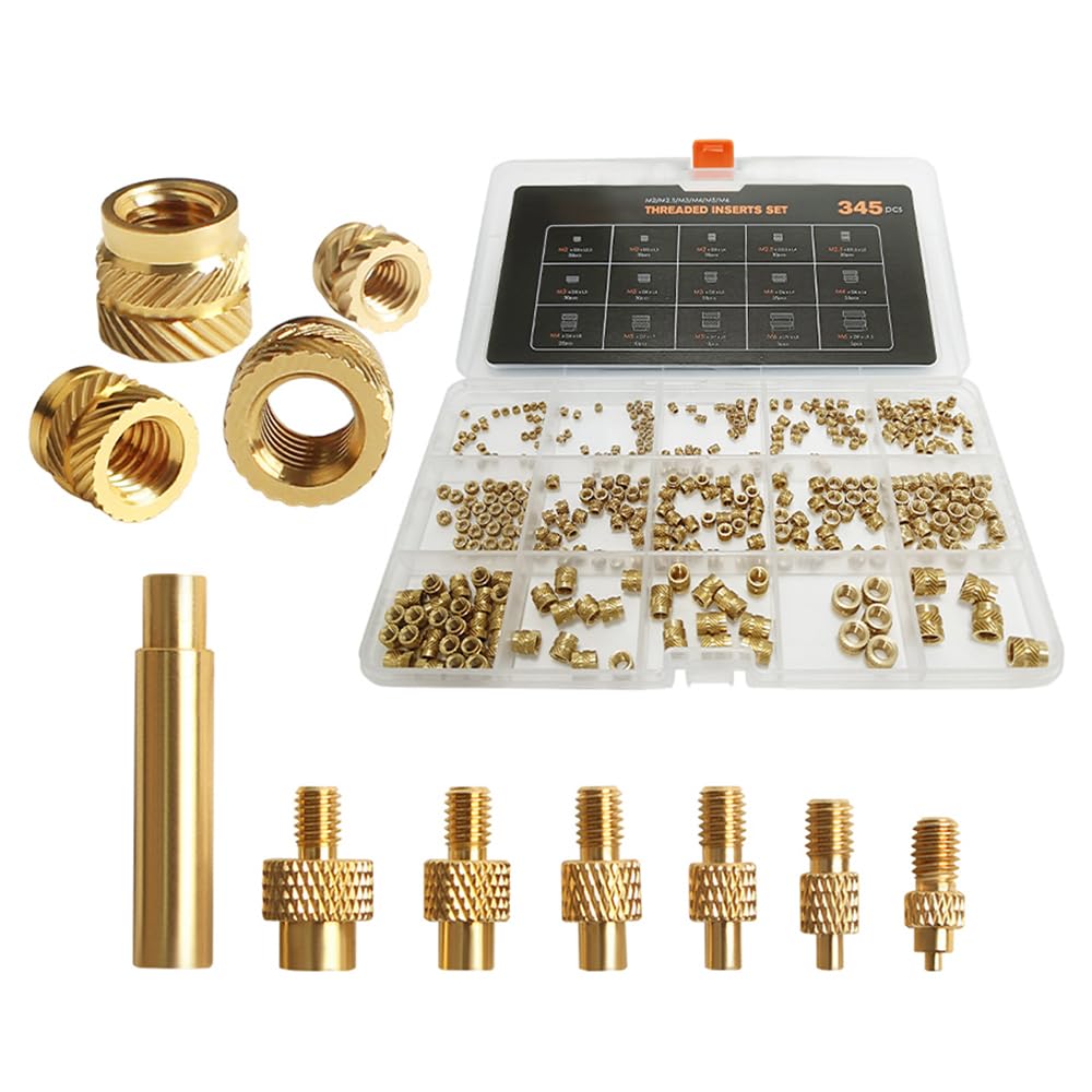 Heat - Set Female Threaded Inserts for Plastic M2 - M8, 345pcs Copper Knurled Nuts with 7 Heat - Set Tips - Durable 3D Printing Hardware Kit for Strong, Reliable Threaded Connect