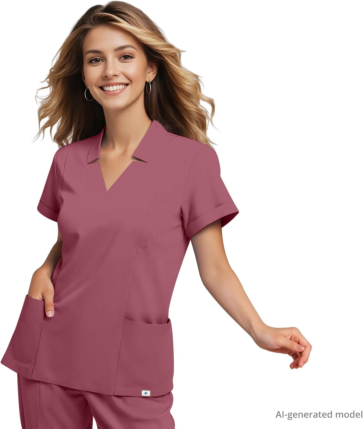 Women's Collared V-Neck Scrub Top, Short Sleeve Stretch Medical Uniform