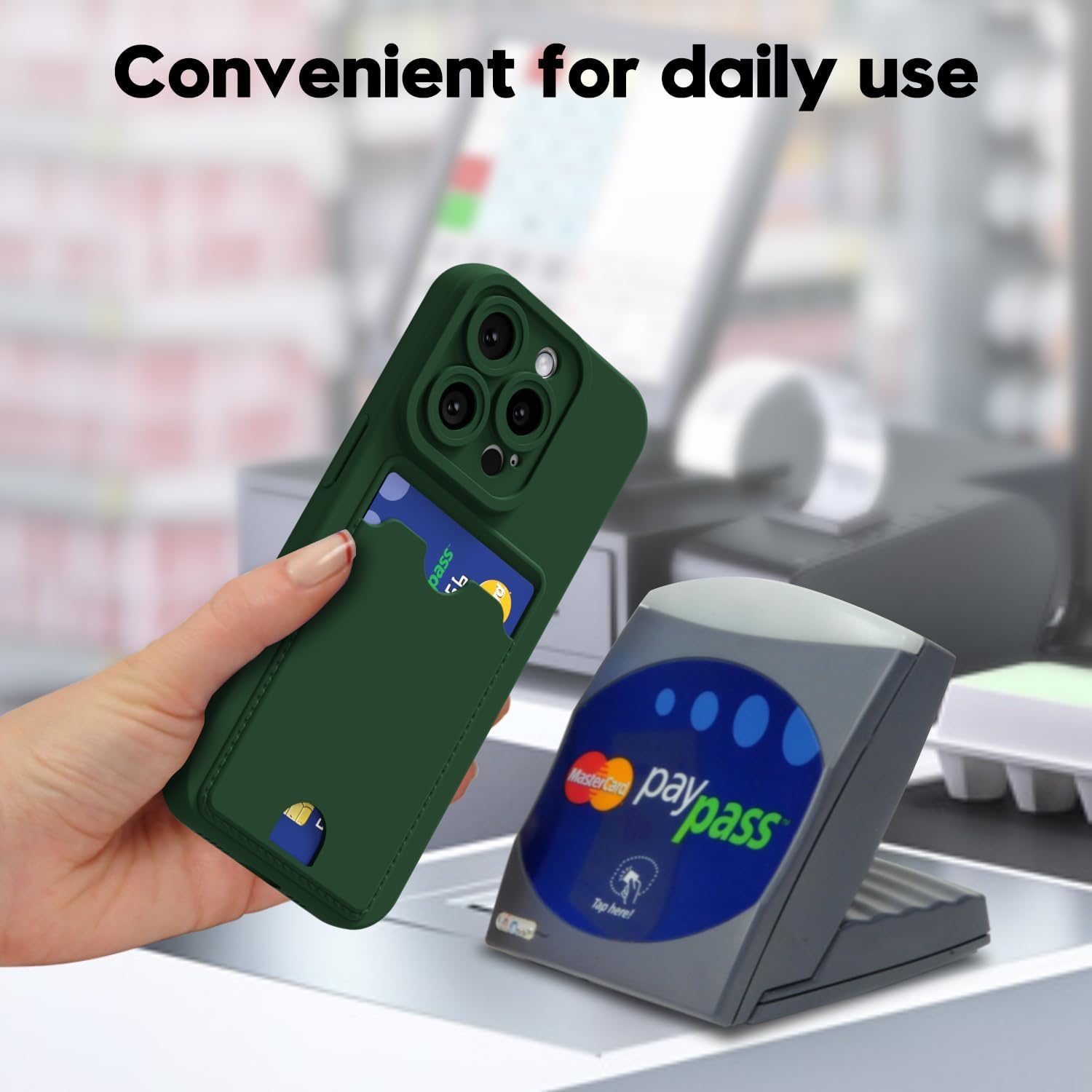 oakxco for iPhone 14 Pro Case with Card Holder, Cute Silicone Wallet Phone Case with Credit Card Slot, Soft Rubber Thin Slim Purse for Women Men with Shockproof Camera Cover Protection, Dark Green - Image 5