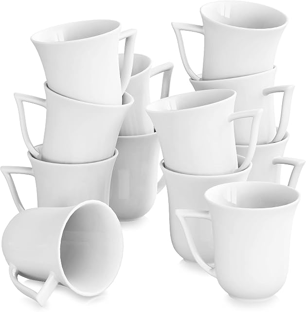 MALACASA, Seria Carina, 12-częściowy zestaw do kawy, kremowo-biały, porcelana, filiżanki do kawy, 12 x 9,5 x 10 cm, 290 ml, filiżanki do herbaty, zestaw kubków do kawy