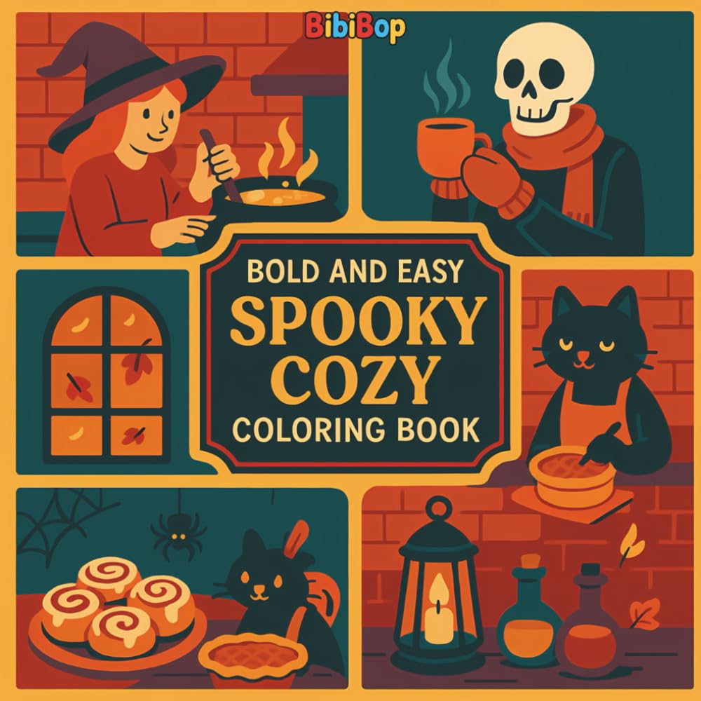 Bold And Easy Spooky Cozy Coloring Book: Spooky Cozy Coloring Book: Cute & Relaxing Halloween Designs for Adults, Teens & Kids - Stress Relief and Creative Fun with Bold Easy Pages