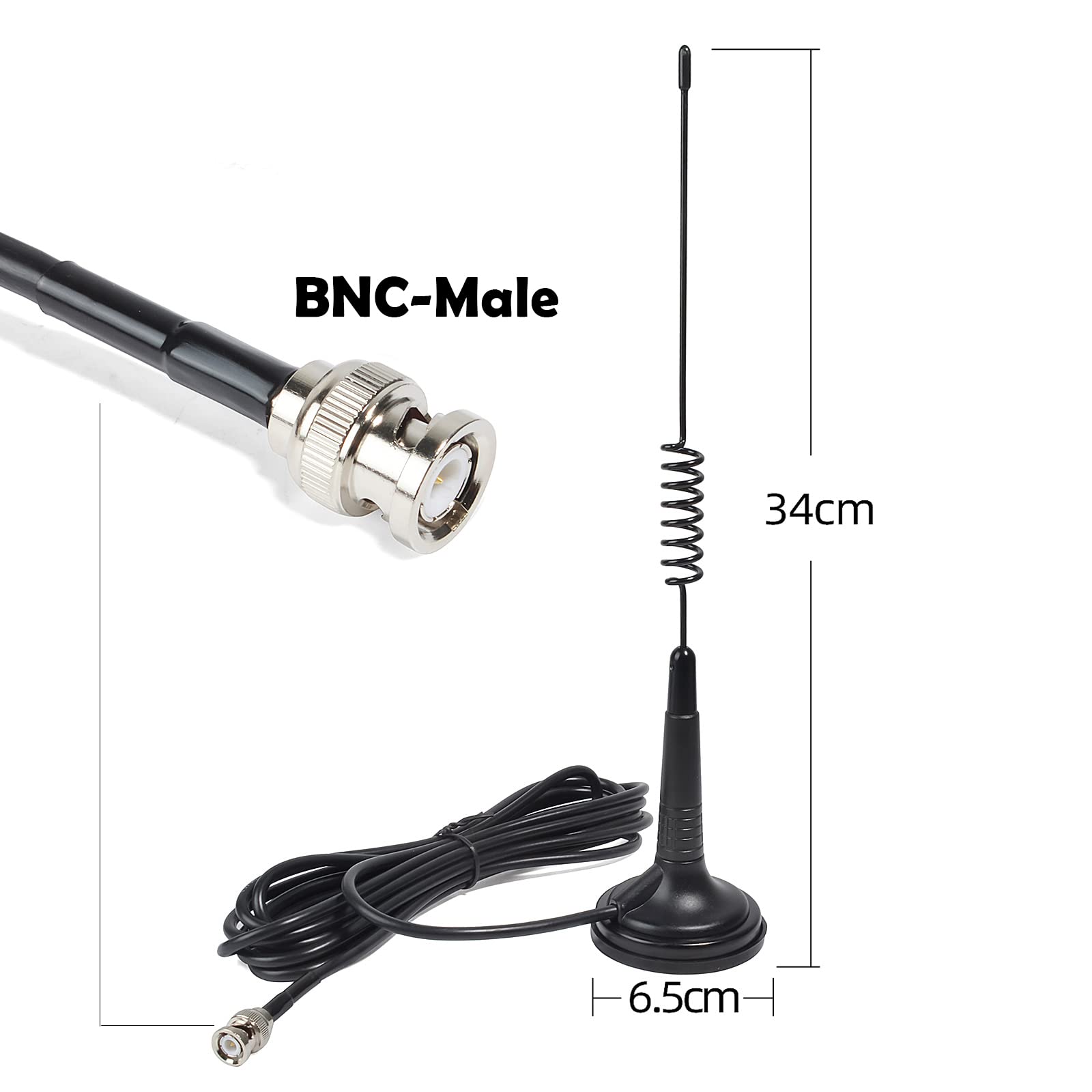 Antena magnetyczna 27 Mhz, CB Antena z podstawą magnetyczną do montażu 2,7 cala, kabel 4 metra RG58 do Cobra Uniden Midland President Randy Transceivers (BNC-męski)
